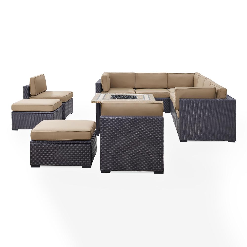 Biscayne 8Pc Outdoor Wicker Sectional Set W/Fire Table Mocha/Brown - 3 Loveseats, 2 Armless Chairs, 2 Ottomans, Tucson Firetable. Picture 2