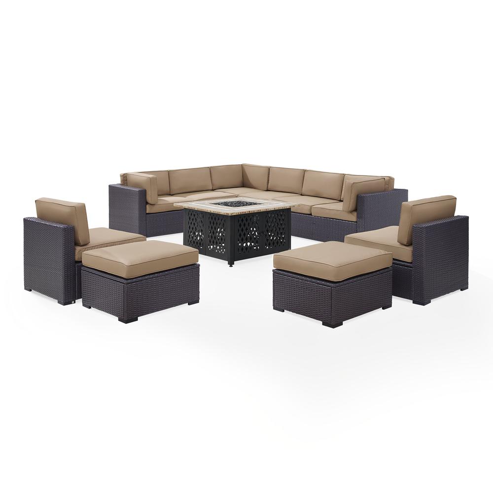 Biscayne 8Pc Outdoor Wicker Sectional Set W/Fire Table Mocha/Brown - 3 Loveseats, 2 Armless Chairs, 2 Ottomans, Tucson Firetable. Picture 3