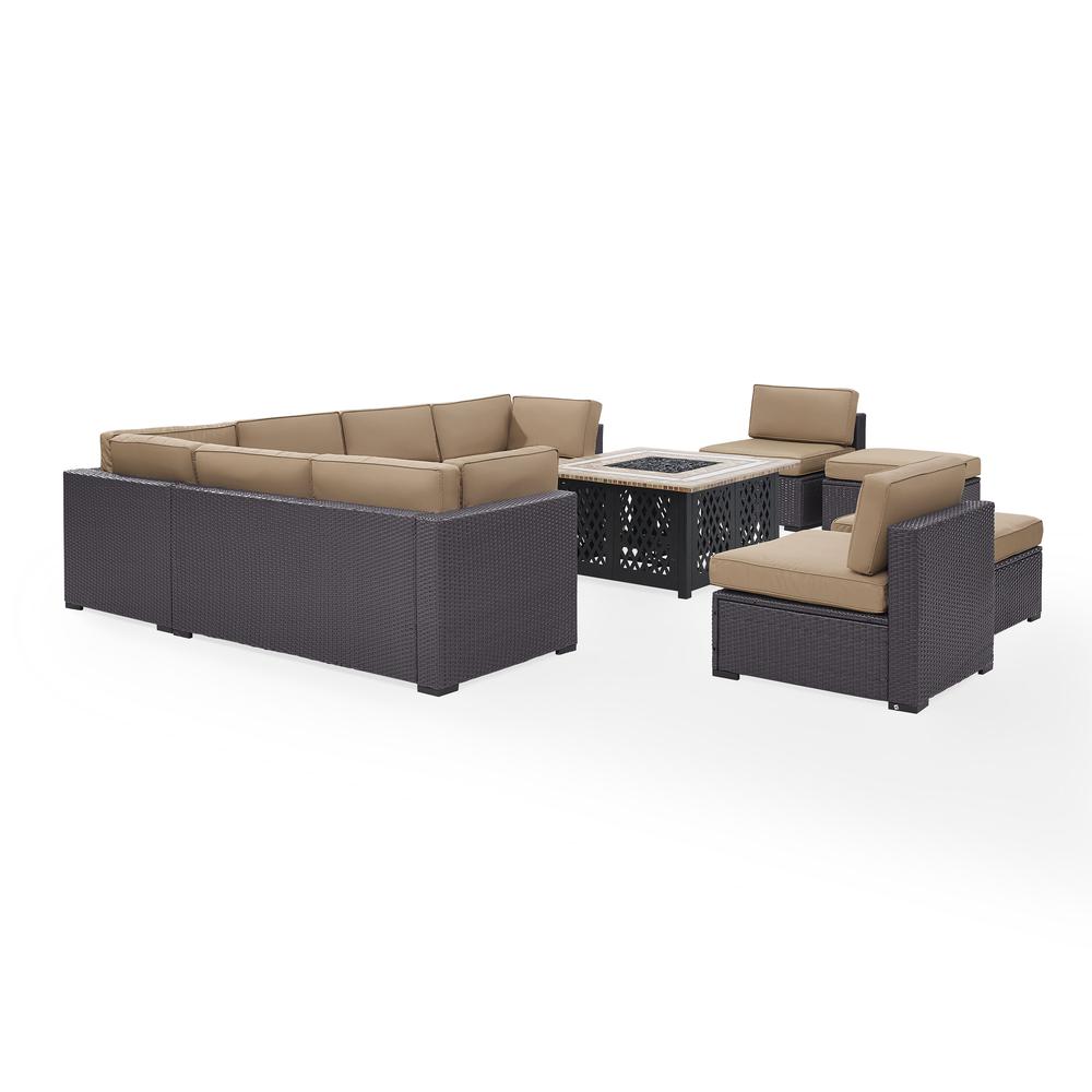 Biscayne 8Pc Outdoor Wicker Sectional Set W/Fire Table Mocha/Brown - 3 Loveseats, 2 Armless Chairs, 2 Ottomans, Tucson Firetable. Picture 4