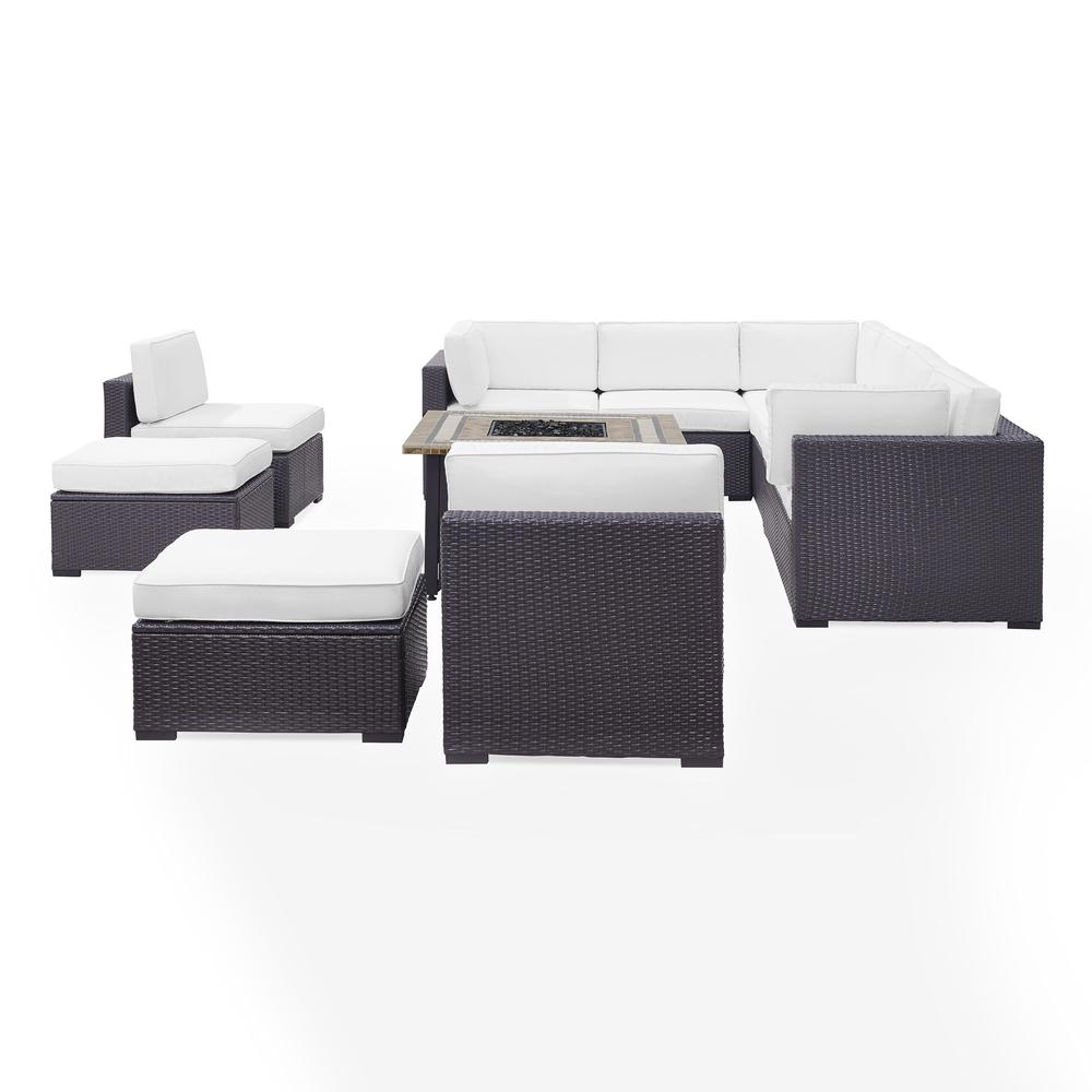 Biscayne 8Pc Outdoor Wicker Sectional Set W/Fire Table White/Brown - 3 Loveseats, 2 Armless Chairs, 2 Ottomans, & Tucson Fire Table. Picture 2