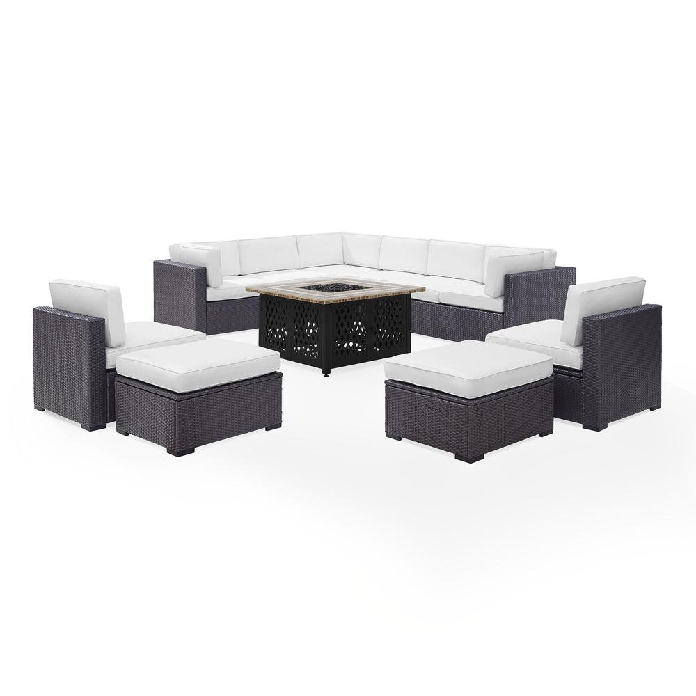 Biscayne 8Pc Outdoor Wicker Sectional Set W/Fire Table White/Brown - 3 Loveseats, 2 Armless Chairs, 2 Ottomans, & Tucson Fire Table. Picture 3