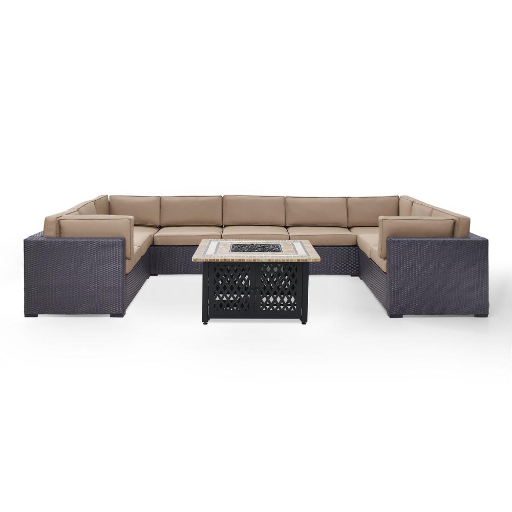 Biscayne 6Pc Outdoor Wicker Sectional Set W/Fire Table Mocha/Brown - 4 Loveseats, Armless Chair, Tucson Firetable. Picture 2