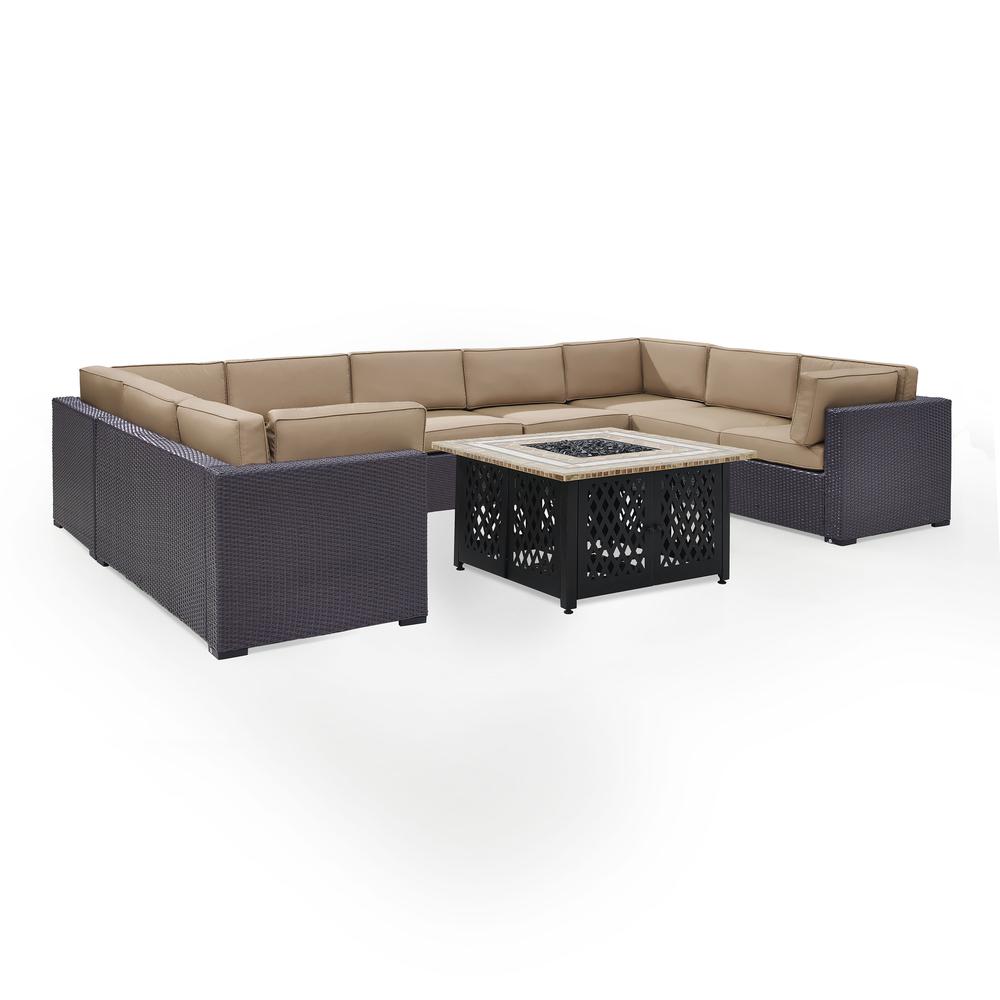 Biscayne 6Pc Outdoor Wicker Sectional Set W/Fire Table Mocha/Brown - 4 Loveseats, Armless Chair, Tucson Firetable. Picture 3