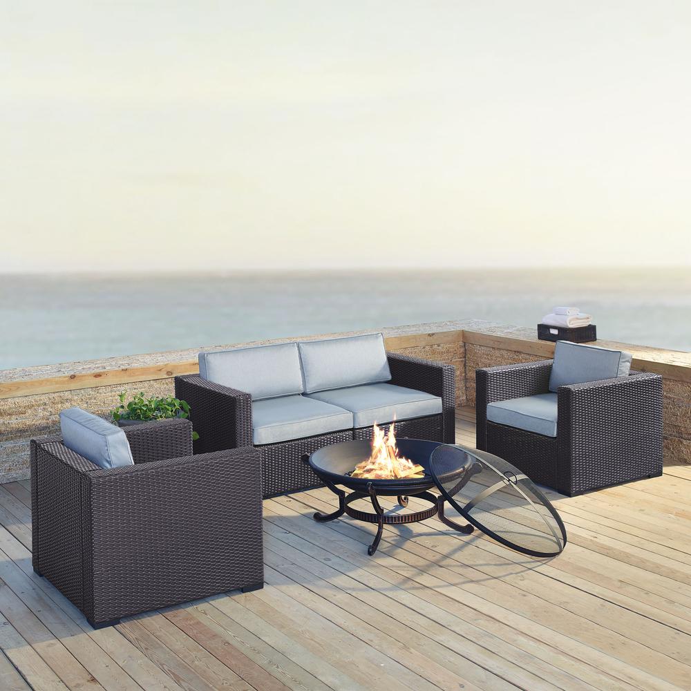 Biscayne 5Pc Outdoor Wicker Sectional Set W/Fire Pit Mist/Brown - 2 Armchairs, 2 Corner Chair, Ashland Firepit. The main picture.