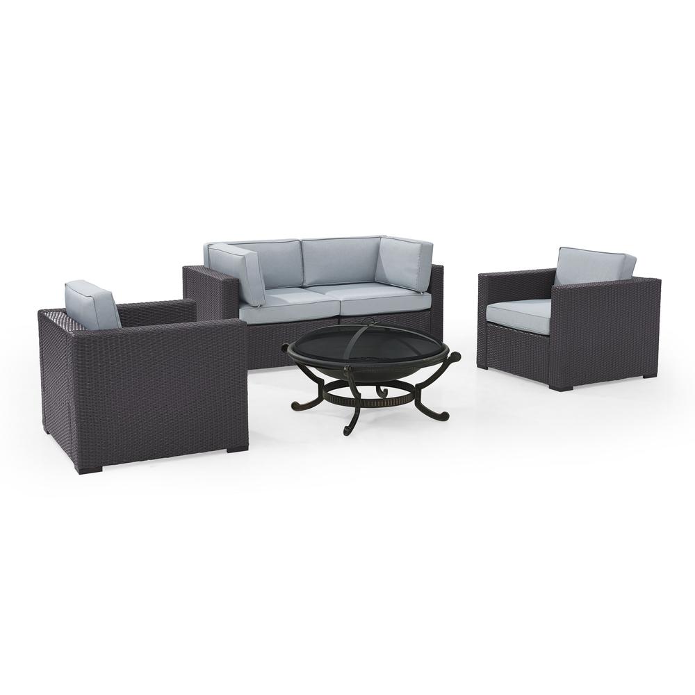 Biscayne 5Pc Outdoor Wicker Sectional Set W/Fire Pit Mist/Brown - 2 Armchairs, 2 Corner Chair, Ashland Firepit. Picture 3