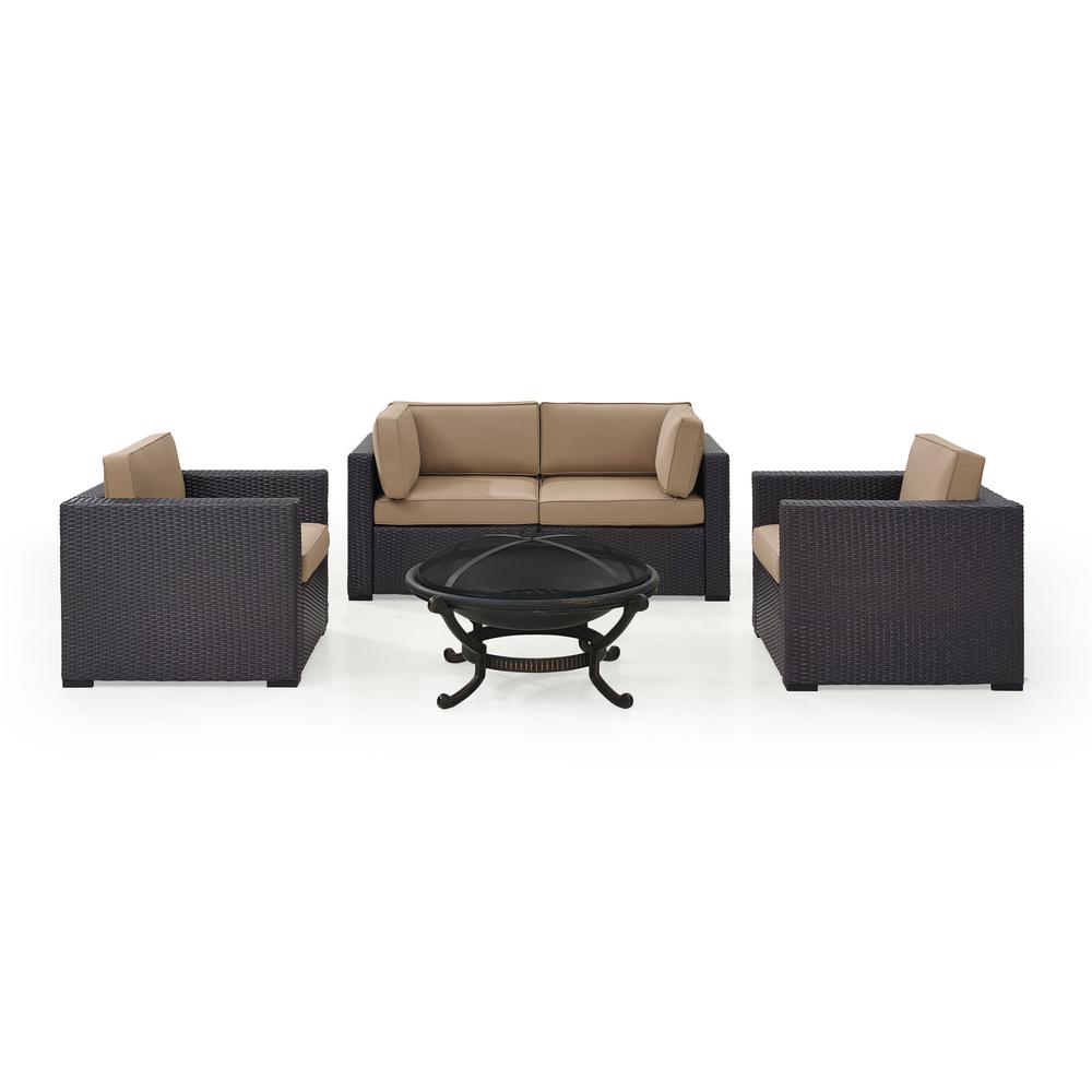 Biscayne 5Pc Outdoor Wicker Sectional Set W/Fire Pit Mocha/Brown - 2 Armchairs, 2 Corner Chair, Ashland Firepit. Picture 2