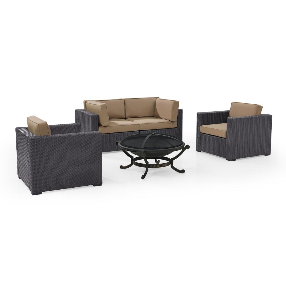 Biscayne 5Pc Outdoor Wicker Sectional Set W/Fire Pit Mocha/Brown - 2 Armchairs, 2 Corner Chair, Ashland Firepit. Picture 3