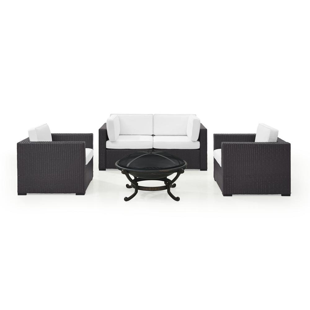 Biscayne 5Pc Outdoor Wicker Sectional Set W/Fire Pit White/Brown - 2 Armchairs, 2 Corner Chair, Ashland Firepit. Picture 2