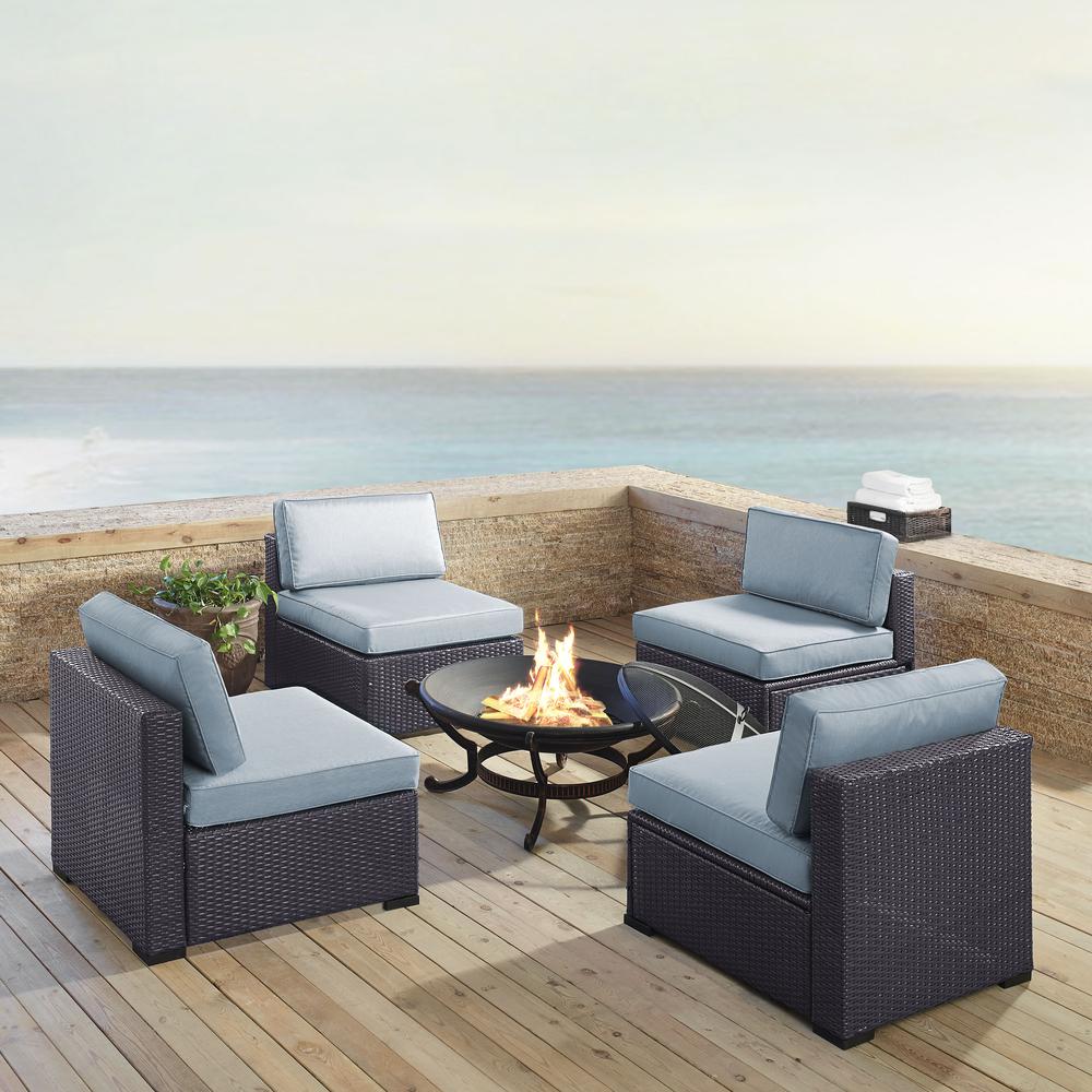 Biscayne 5Pc Outdoor Wicker Sectional Set W/Fire Pit Mist/Brown - 4 Armless Chairs, Ashland Firepit. The main picture.