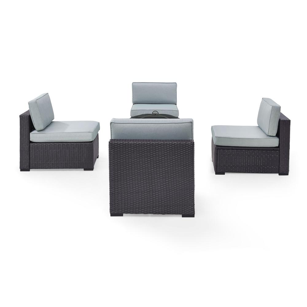 Biscayne 5Pc Outdoor Wicker Conversation Set W/Fire Pit Mist/Brown - Ashland Firepit & 4 Armless Chairs. Picture 2