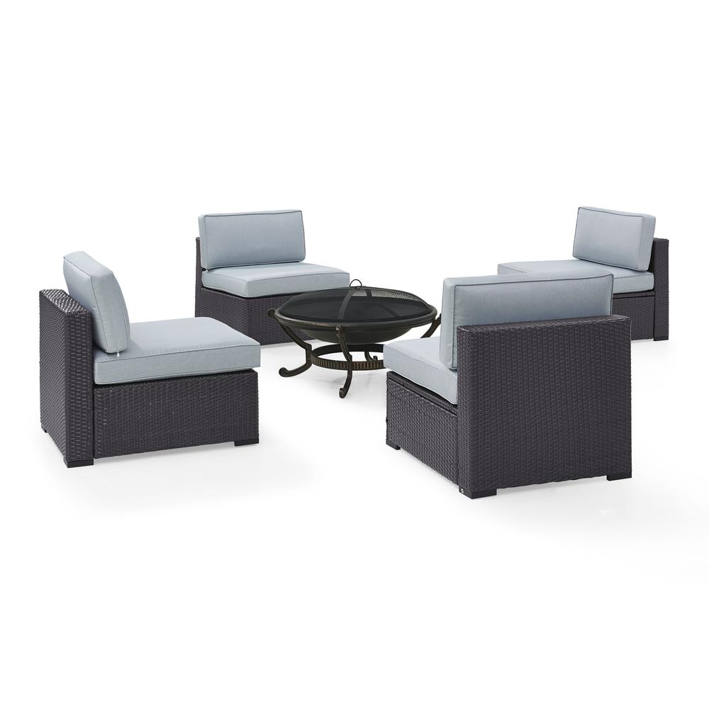 Biscayne 5Pc Outdoor Wicker Sectional Set W/Fire Pit Mist/Brown - 4 Armless Chairs, Ashland Firepit. Picture 3
