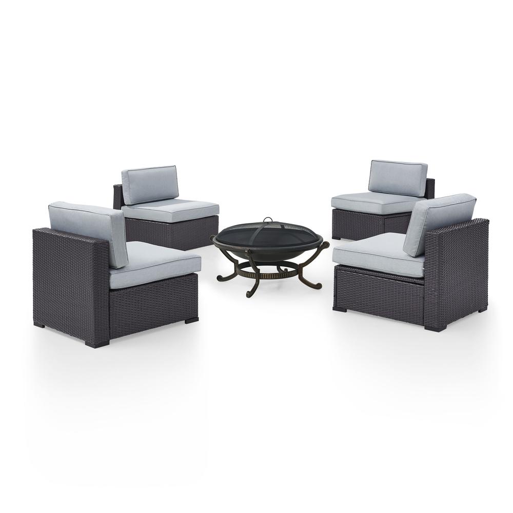 Biscayne 5Pc Outdoor Wicker Conversation Set W/Fire Pit Mist/Brown - Ashland Firepit & 4 Armless Chairs. Picture 4