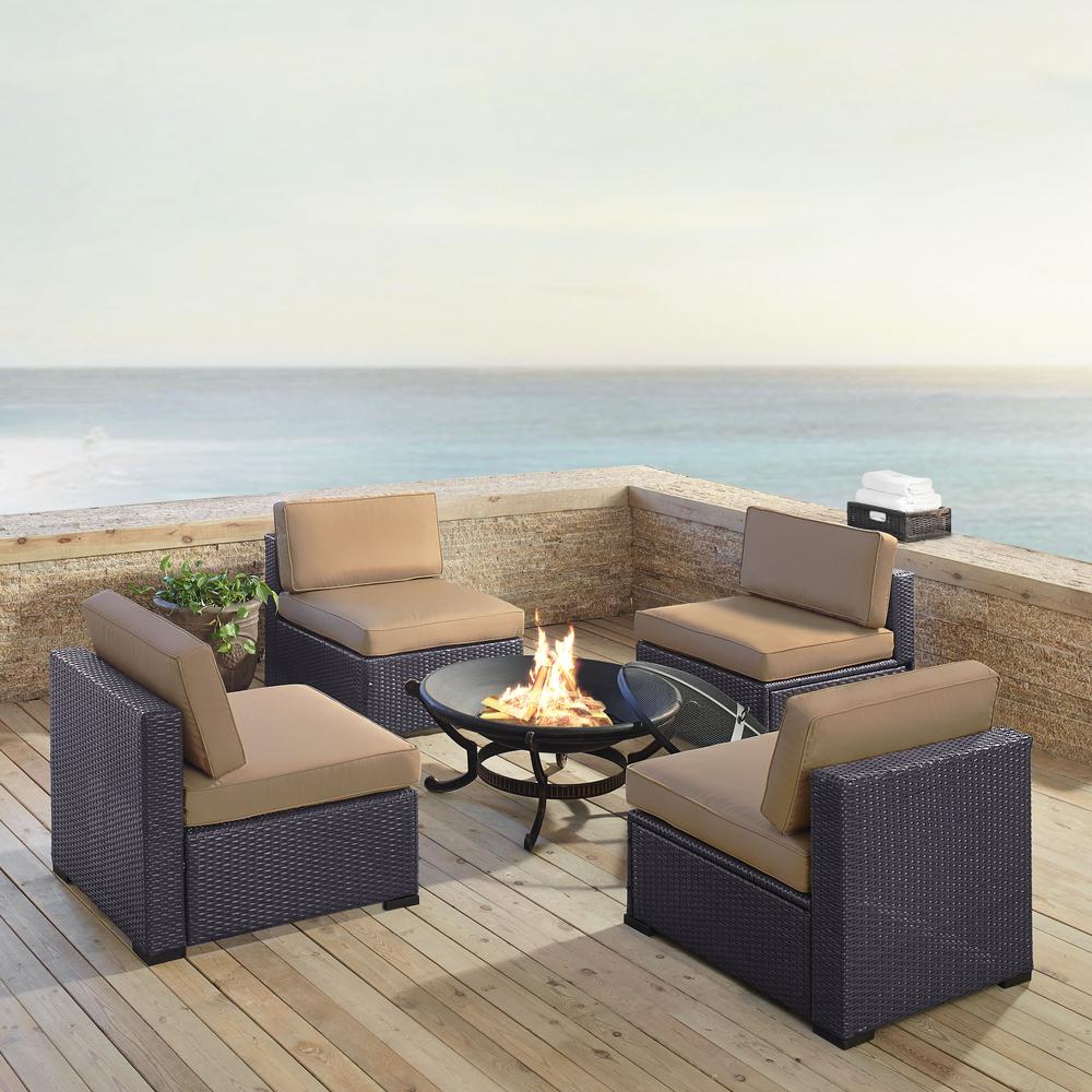 Biscayne 5Pc Outdoor Wicker Sectional Set W/Fire Pit Mocha/Brown - 4 Armless Chairs, Ashland Firepit. Picture 1