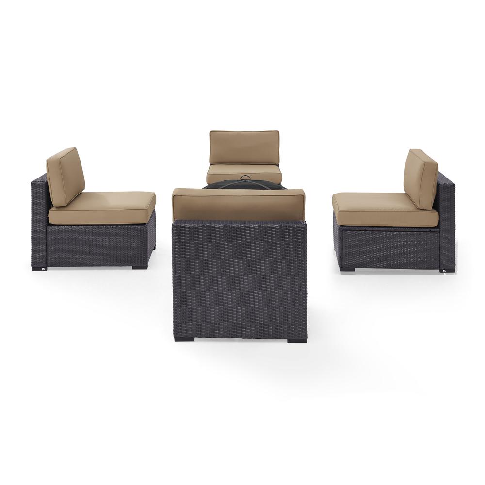 Biscayne 5Pc Outdoor Wicker Sectional Set W/Fire Pit Mocha/Brown - 4 Armless Chairs, Ashland Firepit. Picture 2