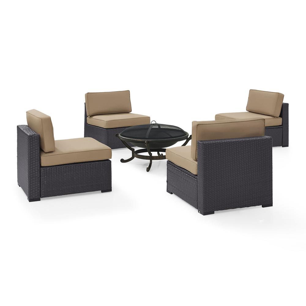 Biscayne 5Pc Outdoor Wicker Sectional Set W/Fire Pit Mocha/Brown - 4 Armless Chairs, Ashland Firepit. Picture 3