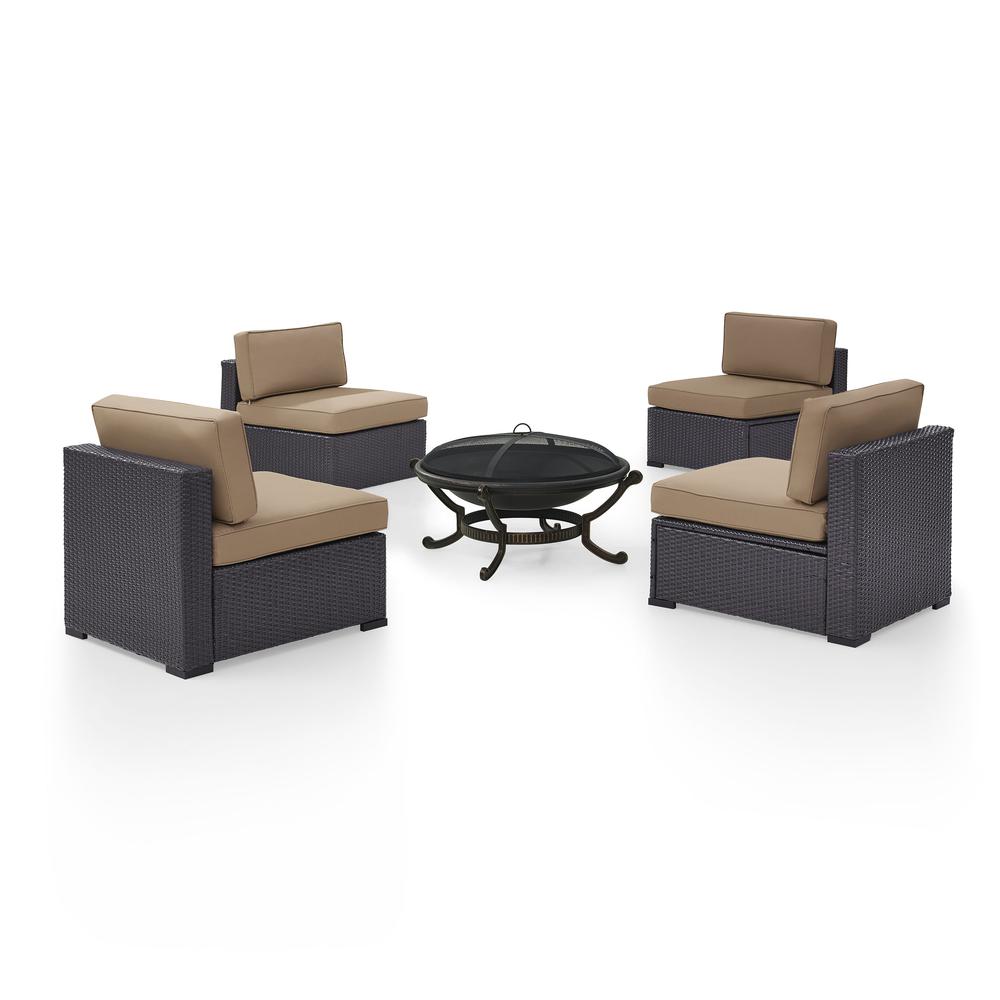 Biscayne 5Pc Outdoor Wicker Sectional Set W/Fire Pit Mocha/Brown - 4 Armless Chairs, Ashland Firepit. Picture 4