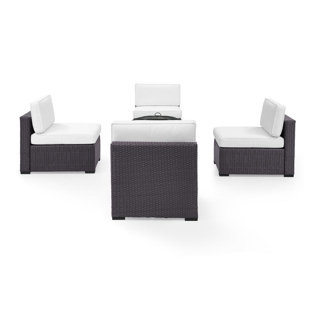 Biscayne 5Pc Outdoor Wicker Sectional Set W/Fire Pit White/Brown - 4 Armless Chairs, Ashland Firepit. Picture 2