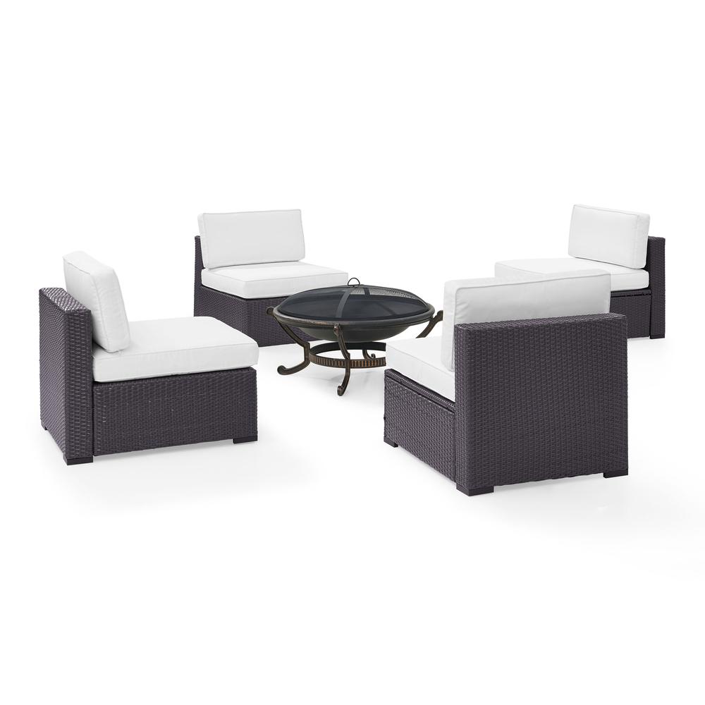 Biscayne 5Pc Outdoor Wicker Sectional Set W/Fire Pit White/Brown - 4 Armless Chairs, Ashland Firepit. Picture 3