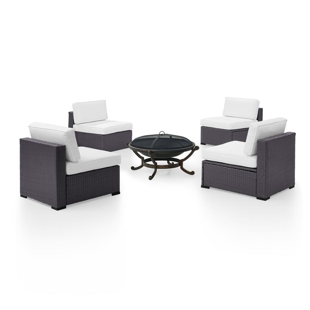 Biscayne 5Pc Outdoor Wicker Sectional Set W/Fire Pit White/Brown - 4 Armless Chairs, Ashland Firepit. Picture 4
