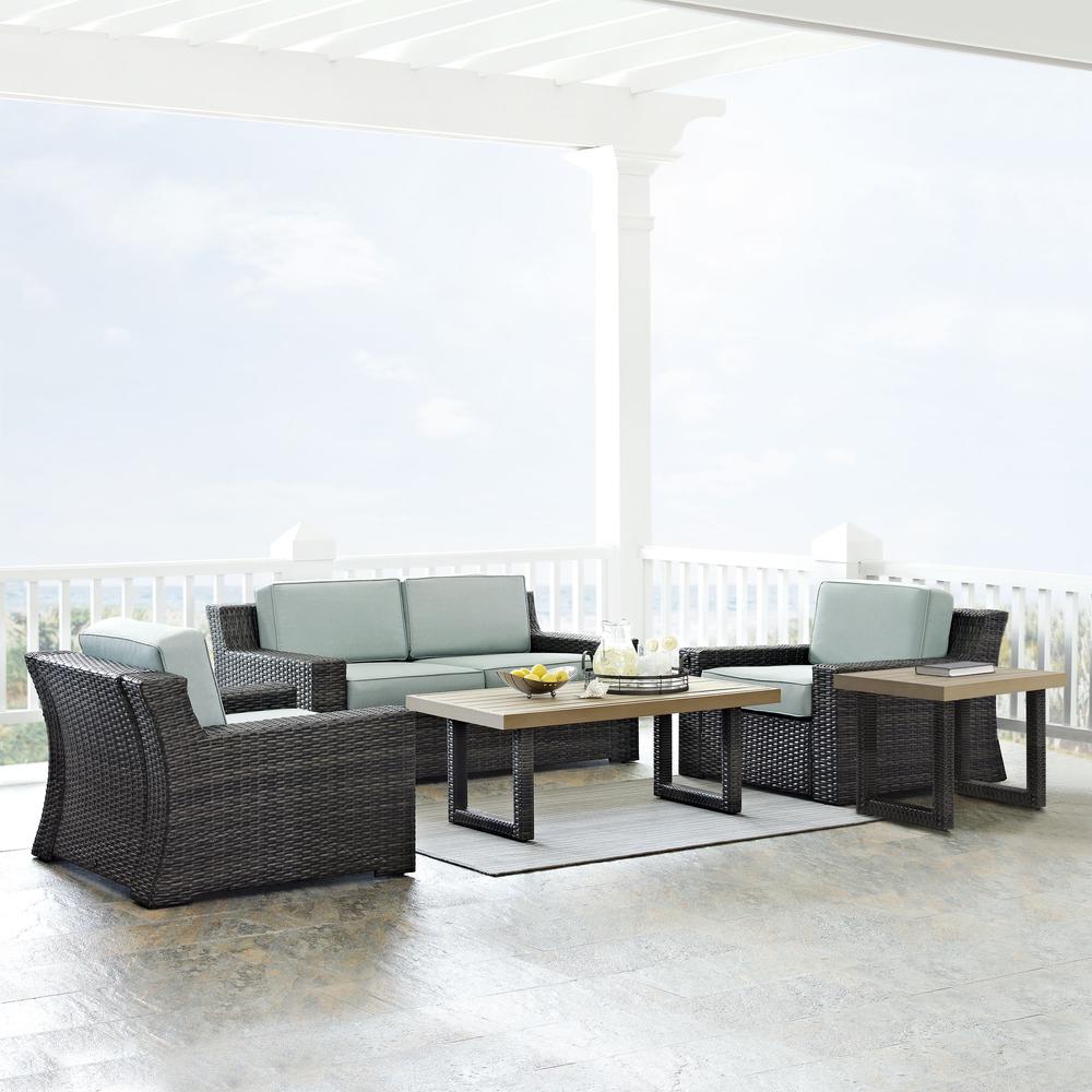 Beaufort 5Pc Outdoor Wicker Conversation Set Mist/Brown - Loveseat, Coffee Table, Side Table, & 2 Chairs. Picture 5