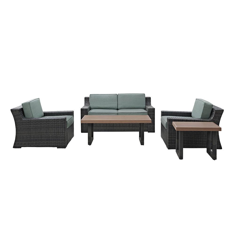 Beaufort 5Pc Outdoor Wicker Conversation Set Mist/Brown - Loveseat, Coffee Table, Side Table, & 2 Chairs. Picture 1