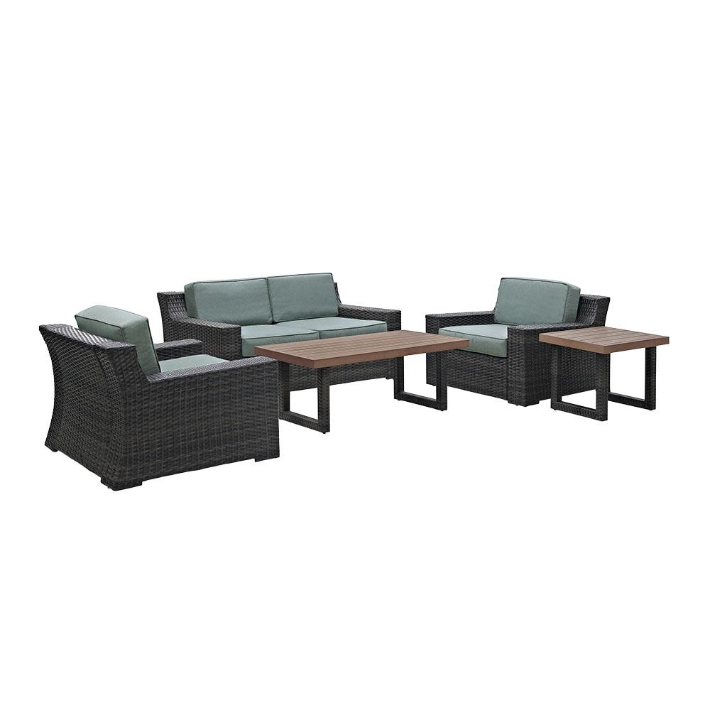 Beaufort 5Pc Outdoor Wicker Conversation Set Mist/Brown - Loveseat, Coffee Table, Side Table, & 2 Chairs. Picture 2