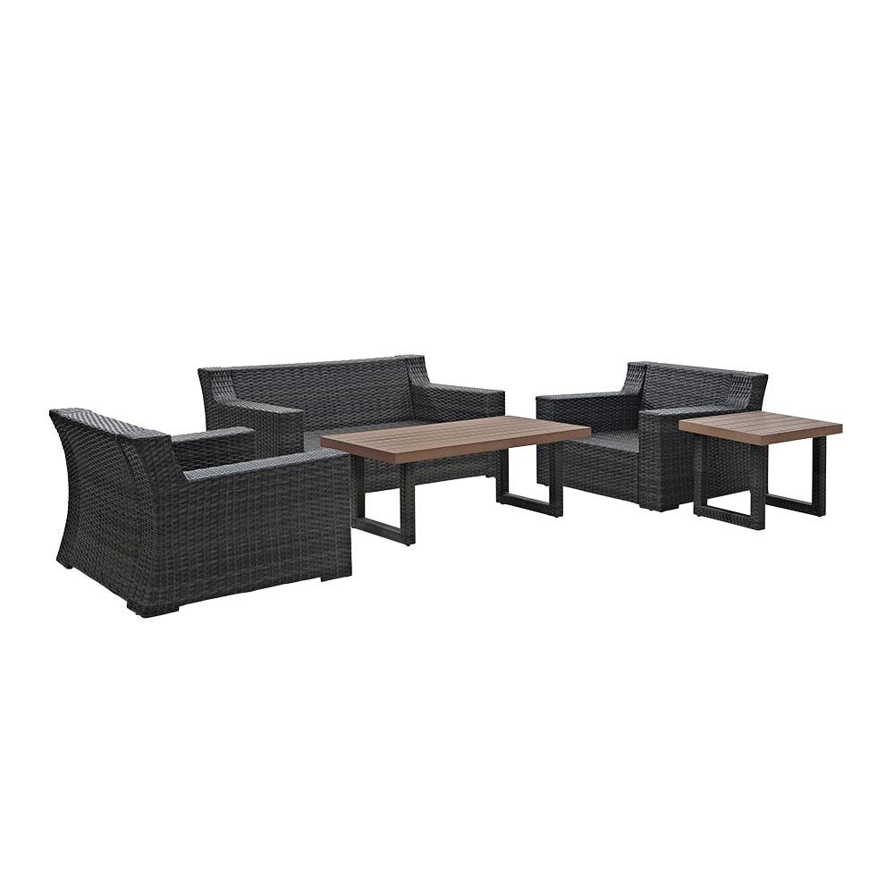 Beaufort 5Pc Outdoor Wicker Conversation Set Mist/Brown - Loveseat, Coffee Table, Side Table, & 2 Chairs. Picture 3