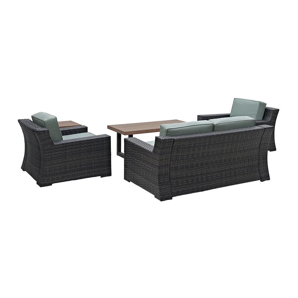 Beaufort 5Pc Outdoor Wicker Conversation Set Mist/Brown - Loveseat, Coffee Table, Side Table, & 2 Chairs. Picture 4