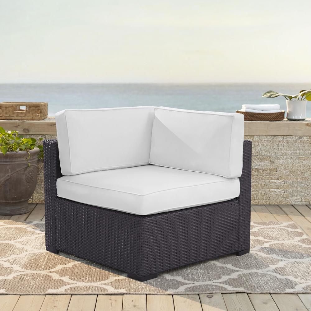 Biscayne Outdoor Wicker Corner Chair White/Brown. The main picture.
