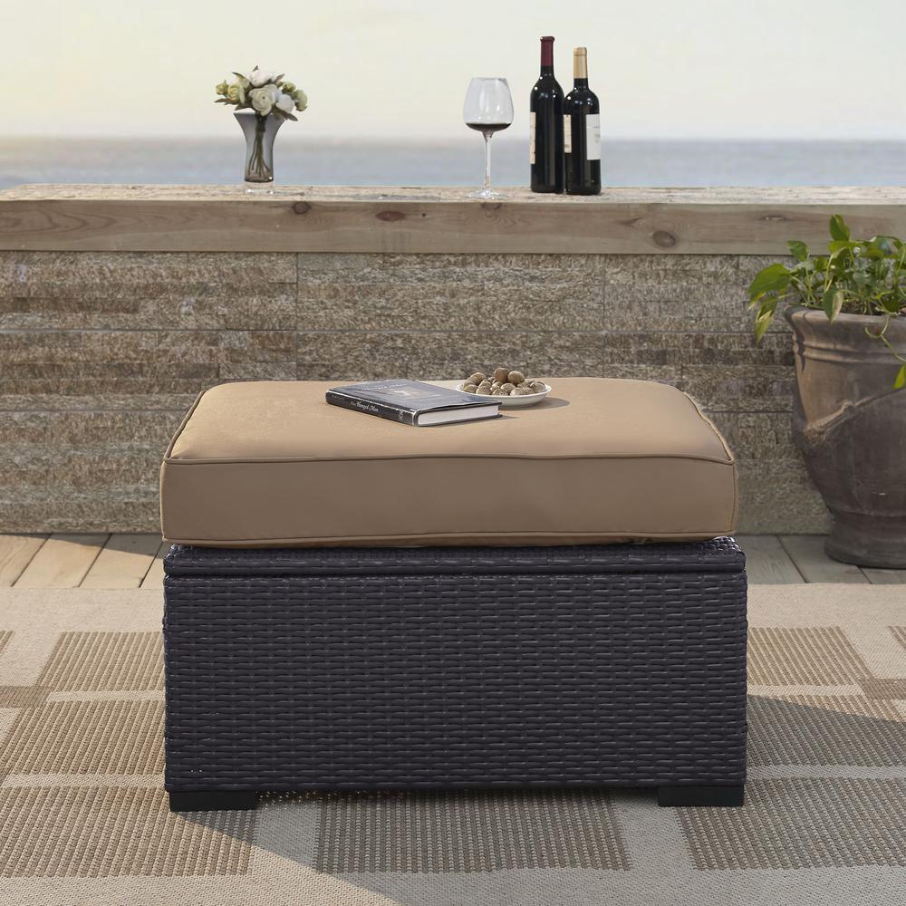 Biscayne Outdoor Wicker Ottoman Mocha/Brown. Picture 2