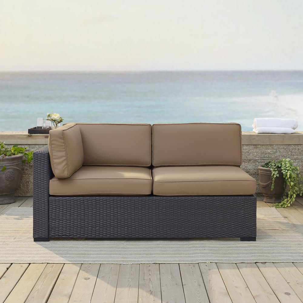 Biscayne Outdoor Wicker Sectional Loveseat Mocha/Brown. Picture 1