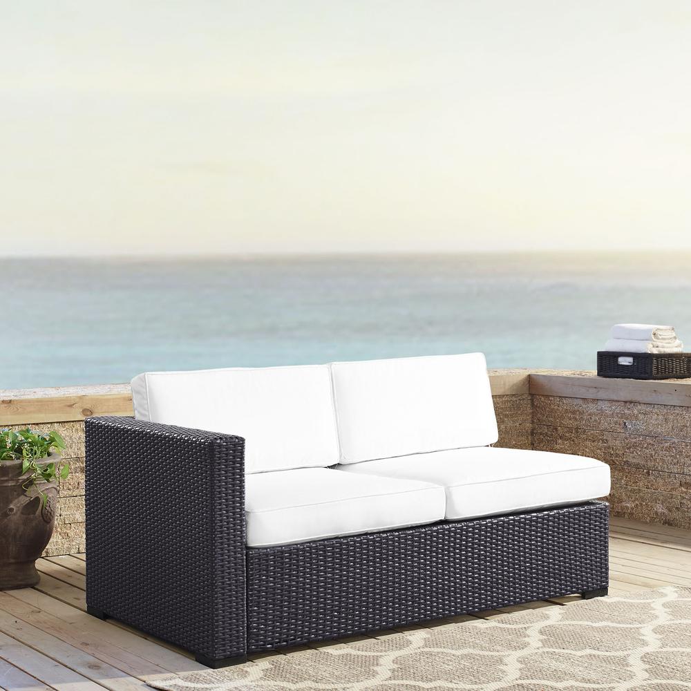 Biscayne Outdoor Wicker Sectional Loveseat White/Brown. Picture 1