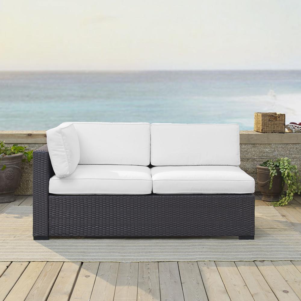 Biscayne Outdoor Wicker Sectional Loveseat White/Brown. Picture 2