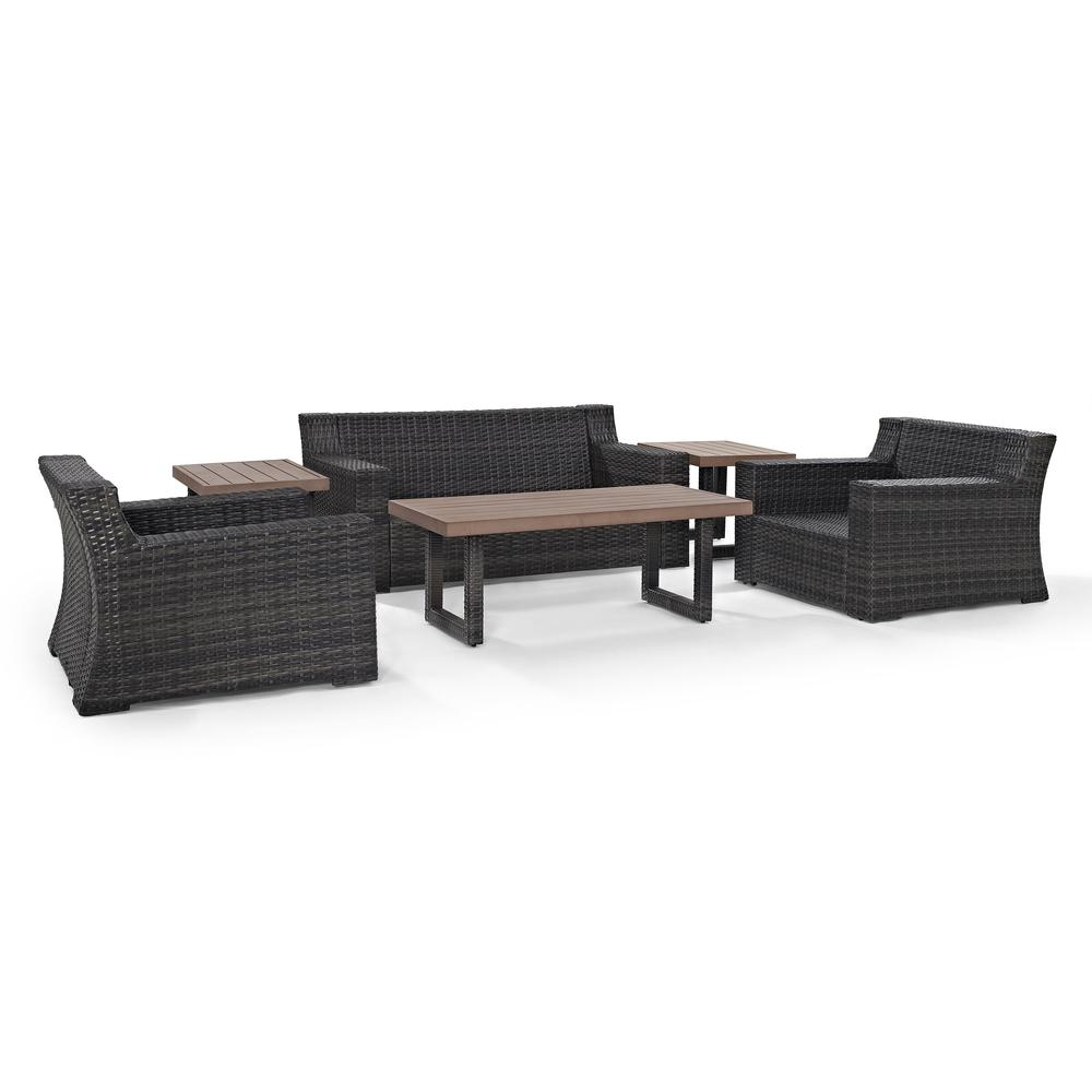 Beaufort 6Pc Outdoor Wicker Conversation Set Mist/Brown - Loveseat, Coffee Table, 2 Chairs, & 2 Side Tables. Picture 4