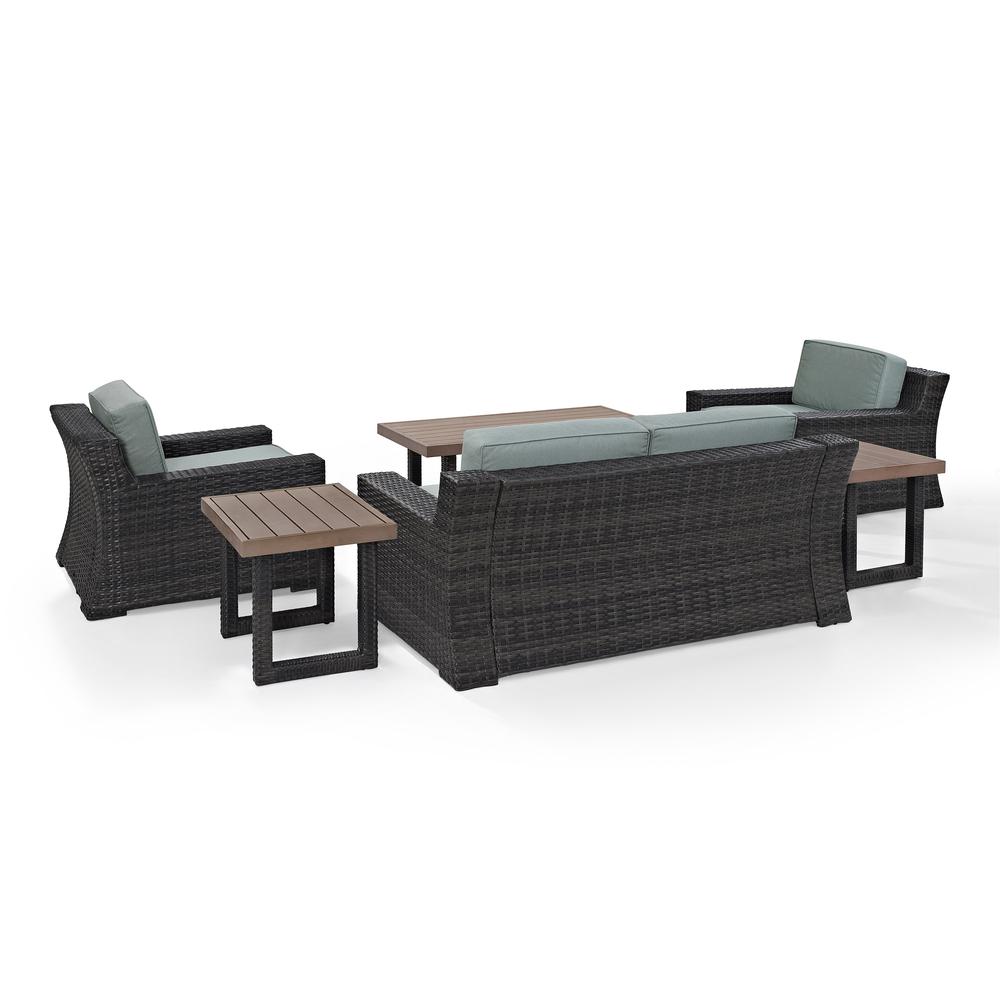 Beaufort 6Pc Outdoor Wicker Conversation Set Mist/Brown - Loveseat, Coffee Table, 2 Chairs, & 2 Side Tables. Picture 5