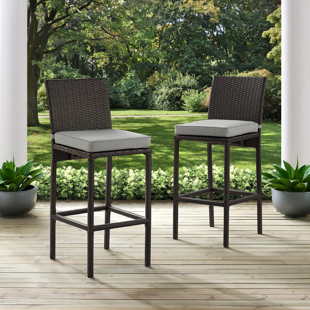 Palm Harbor 2Pc Outdoor Wicker Bar Stool Set Gray/Brown - 2 Bar Height Bar Stools. Picture 2