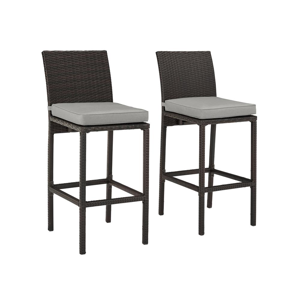 Palm Harbor 2Pc Outdoor Wicker Bar Stool Set Gray/Brown - 2 Bar Height Bar Stools. Picture 3