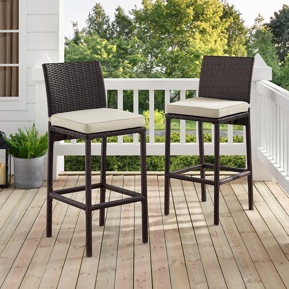 Palm Harbor 2Pc Outdoor Wicker Bar Stool Set Sand/Brown - 2 Bar Height Bar Stools. Picture 1