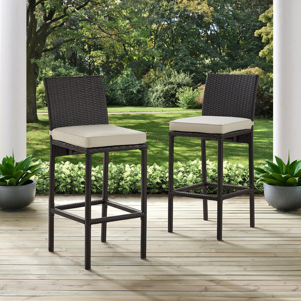 Palm Harbor 2Pc Outdoor Wicker Bar Stool Set Sand/Brown - 2 Bar Height Bar Stools. Picture 2