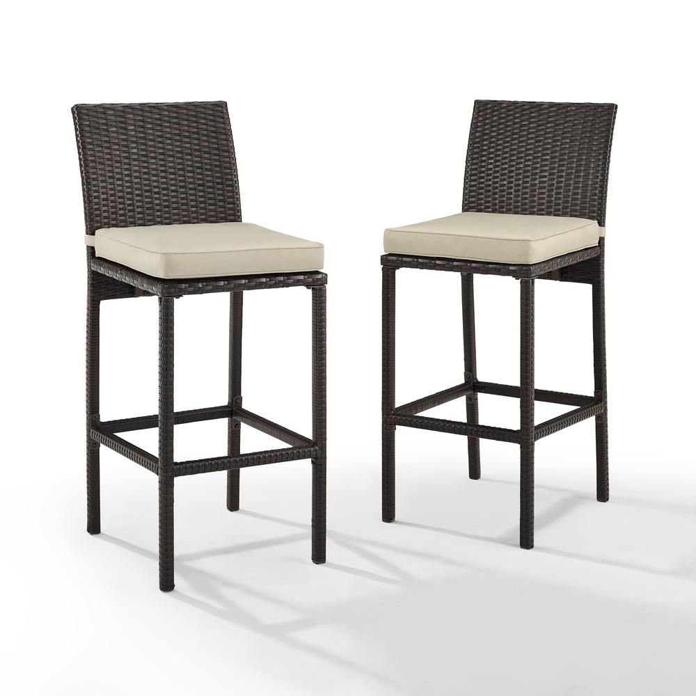 Palm Harbor 2Pc Outdoor Wicker Bar Stool Set Sand/Brown - 2 Bar Height Bar Stools. Picture 6