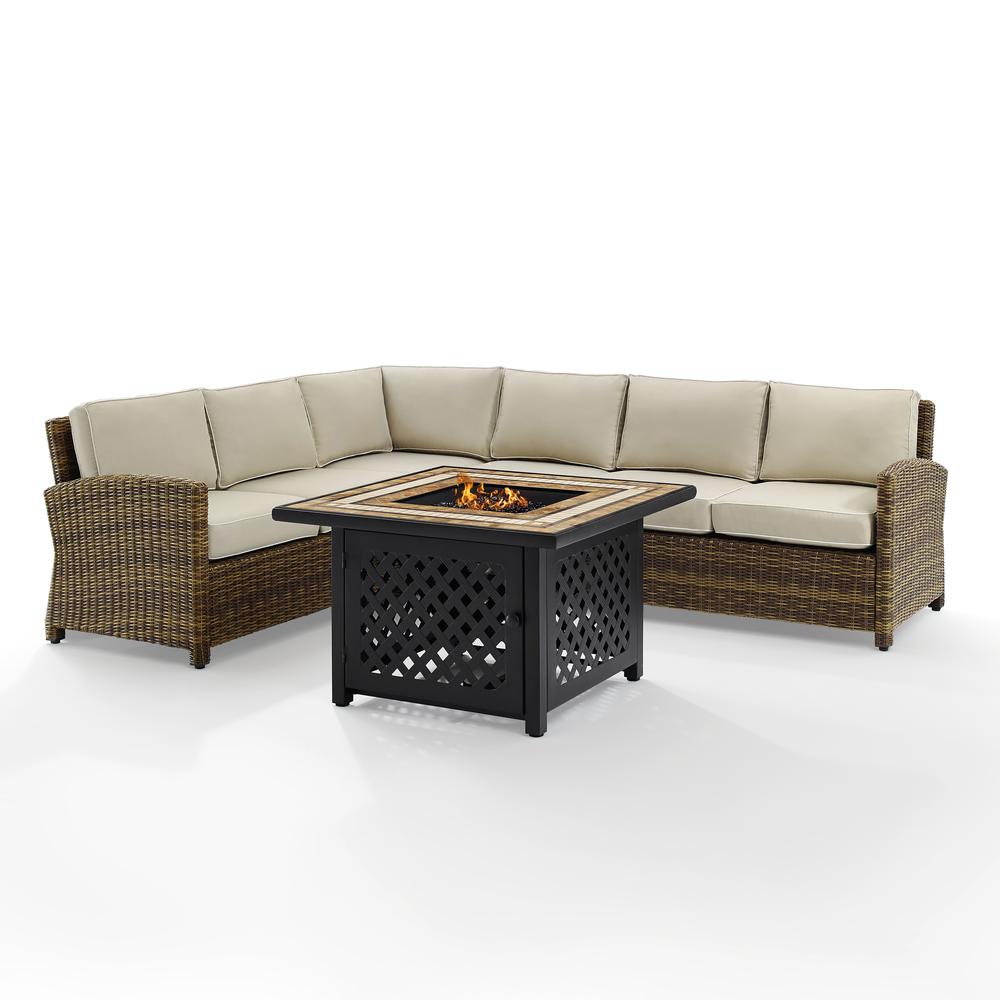 Bradenton 5Pc Outdoor Wicker Sectional Set, W/Fire Table. Picture 8