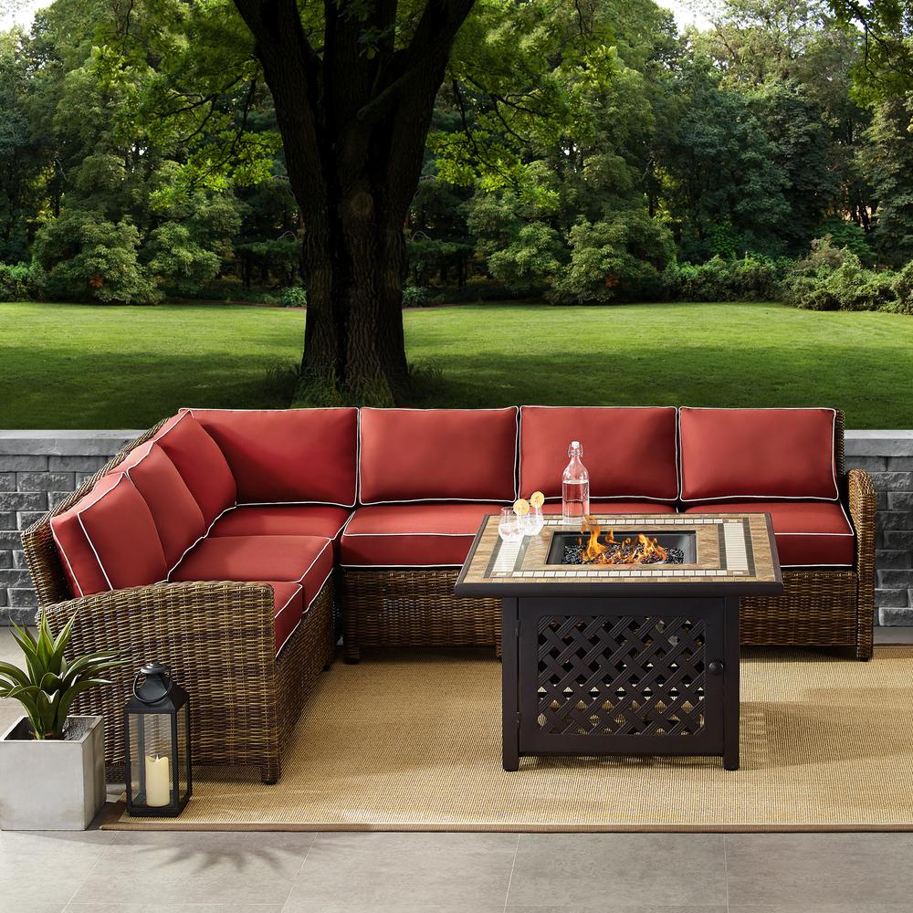 Bradenton 5Pc Outdoor Wicker Sectional Set W/Fire Table. Picture 1