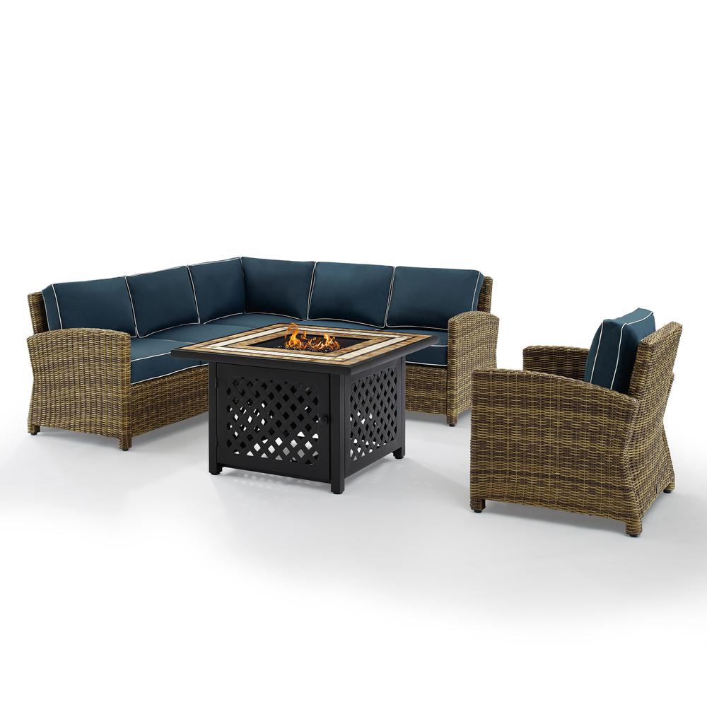 Bradenton 5Pc Outdoor Wicker Sectional Set Weathered Brown/Navy. Picture 8