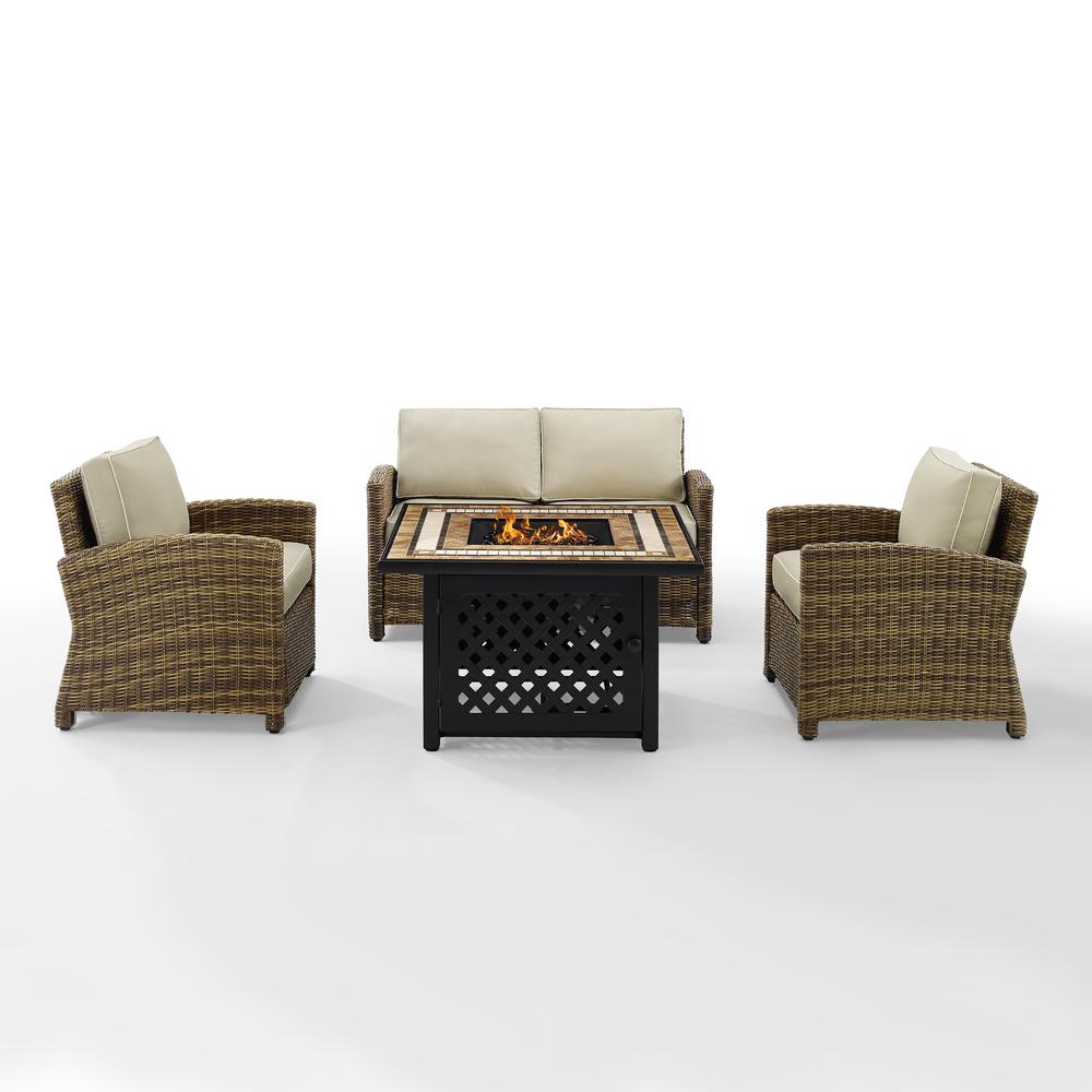 Bradenton 4Pc Outdoor Wicker Conversation Set W/Fire Table Weathered Brown/Sand - Loveseat, Tucson Fire Table, & 2 Arm Chairs. Picture 7