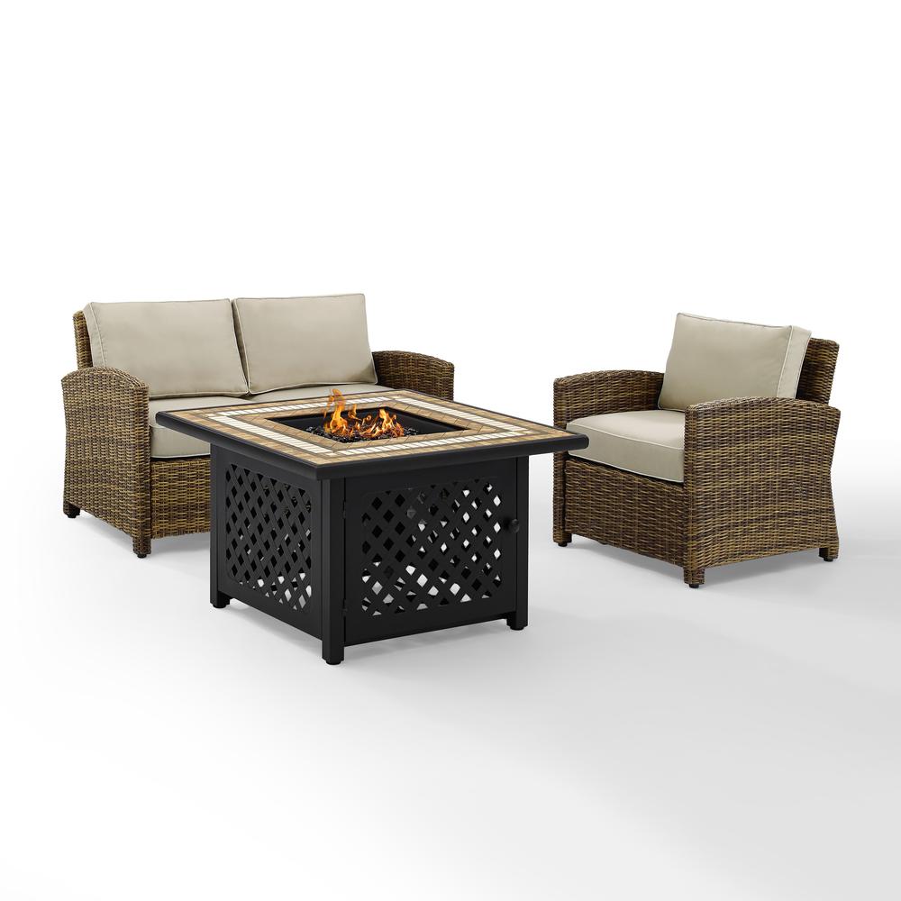 Bradenton 3Pc Outdoor Wicker Conversation Set W/Fire Table Weathered Brown/Sand - Loveseat, Armchair, & Tucson Fire Table. Picture 8