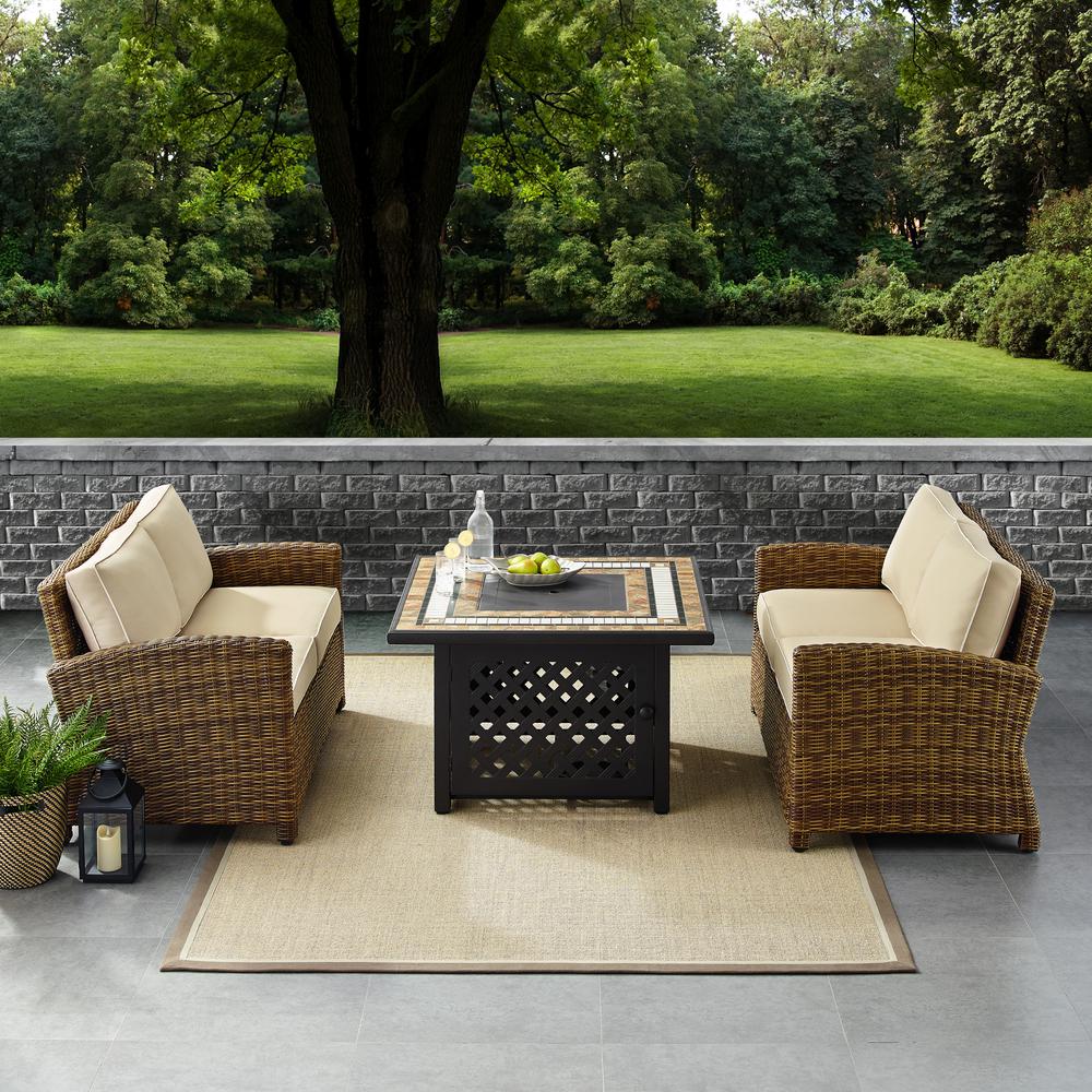 Bradenton 3Pc Outdoor Wicker Conversation Set W/Fire Table Sand/Weathered Brown - Tucson Fire Table & 2 Loveseats. Picture 2
