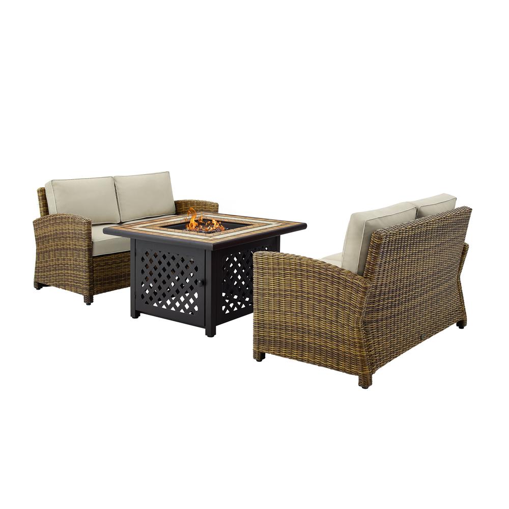 Bradenton 3Pc Outdoor Wicker Conversation Set W/Fire Table Sand/Weathered Brown - Tucson Fire Table & 2 Loveseats. Picture 4