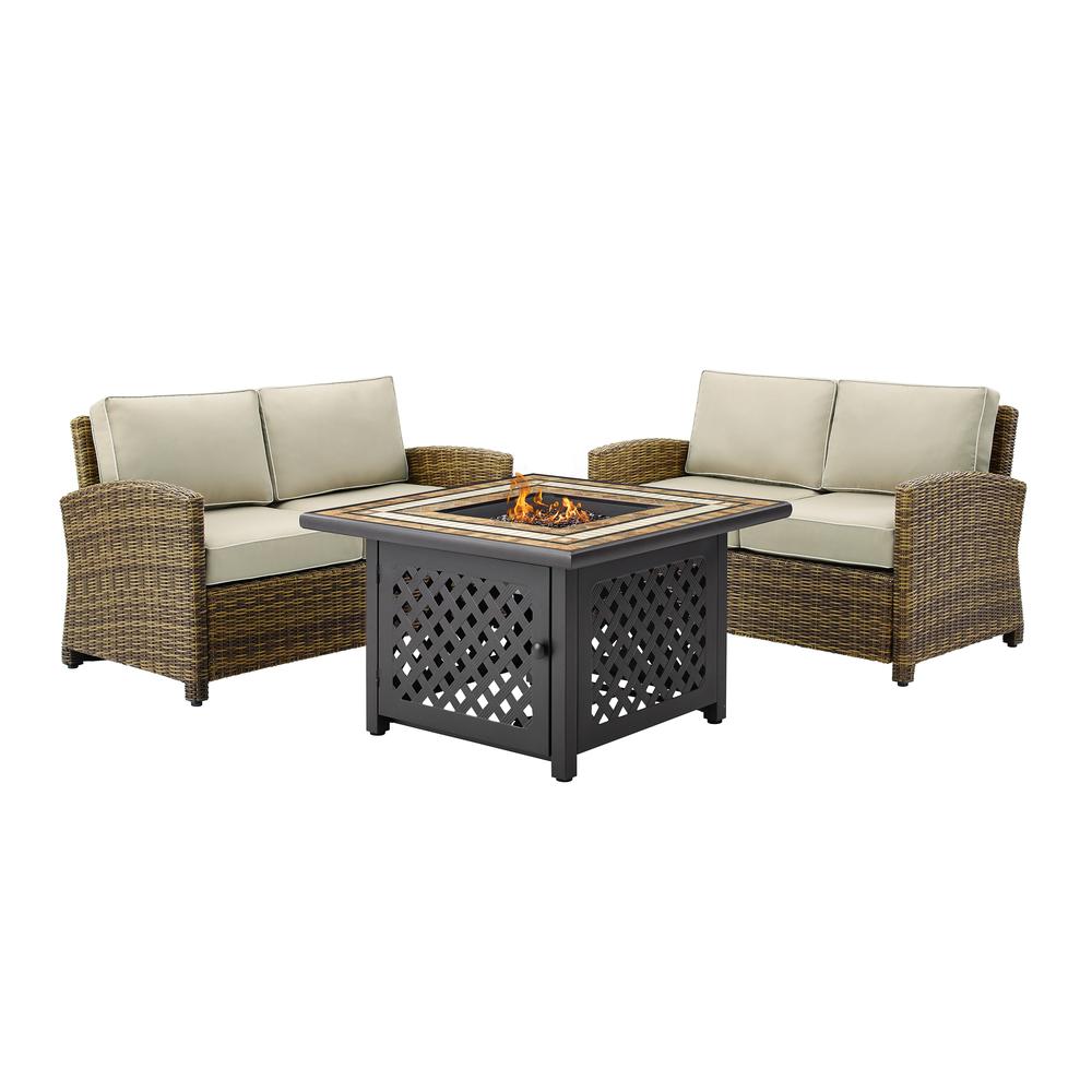 Bradenton 3Pc Outdoor Wicker Conversation Set W/Fire Table Sand/Weathered Brown - Tucson Fire Table & 2 Loveseats. Picture 9