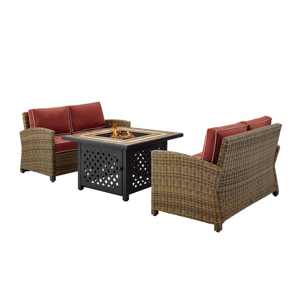 Bradenton 3Pc Outdoor Wicker Conversation Set W/Fire Table Sangria/Weathered Brown - 2 Loveseats, Fire Table. Picture 4