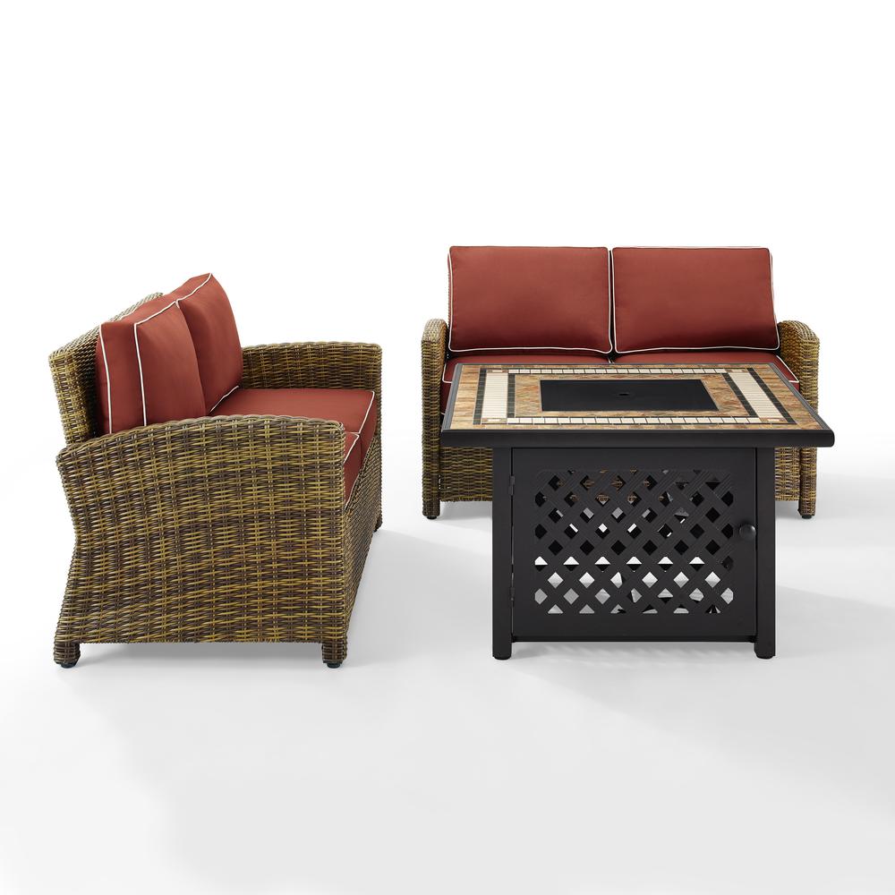 Bradenton 3Pc Outdoor Wicker Conversation Set W/Fire Table Sangria/Weathered Brown - 2 Loveseats, Fire Table. Picture 7